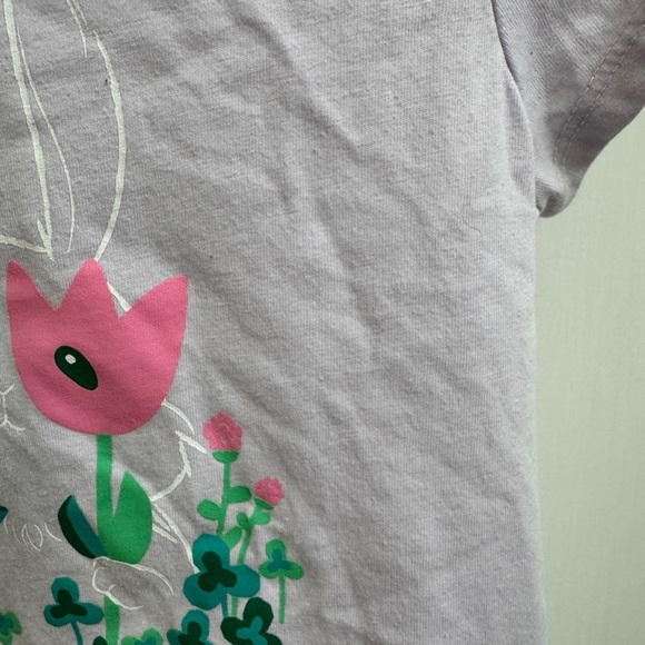 Cat & Jack 3T Girls Purple Floral Rabbit Easter Short Sleeve Tee Shirt Blouse - Picture 2 of 5